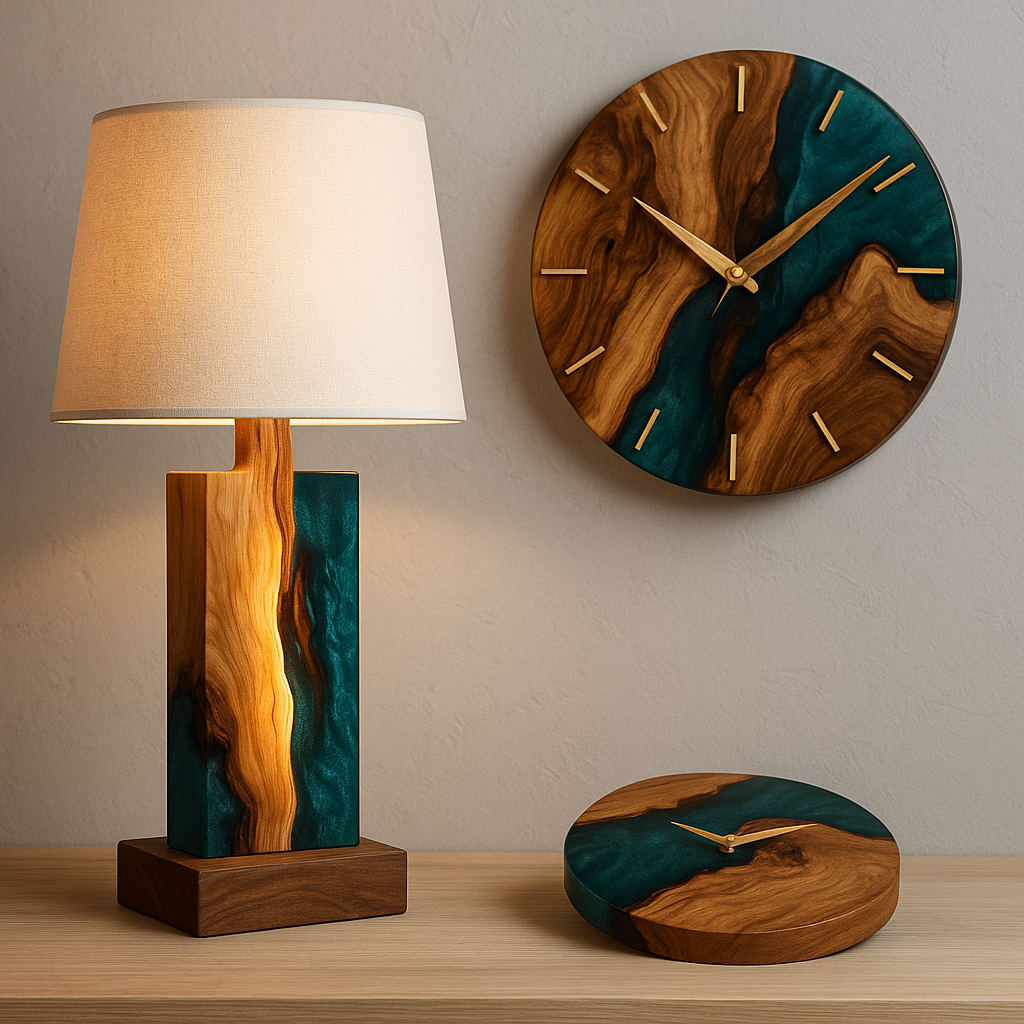 Reloj y lámpara de resina y madera / Resin and wood custom lighting and clocks